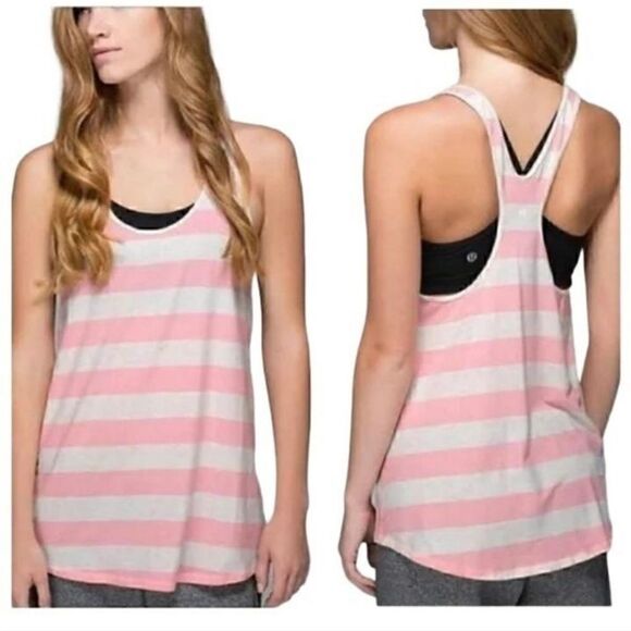 Lululemon Om Pink/White  Stripe Racer-back top - Picture 1 of 6